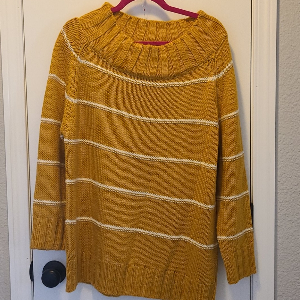 Mustard yellow knit off the shoulder sweater